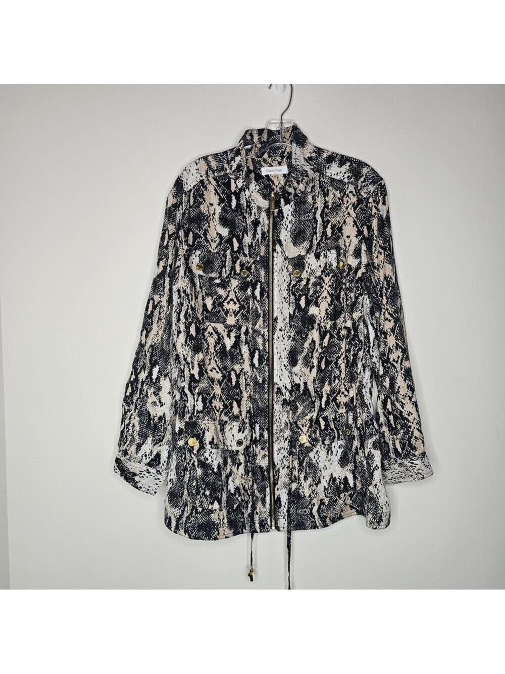 Calvin Klein Linen Snakeskin Print Zip Drawstring Jacket Size 0X - Picture 2 of 8